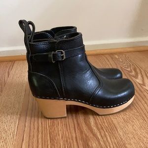 Black Swedish Hasbeens Ankle Boot Wood Heel Leather